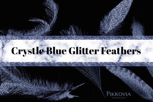 Crystal Blue Glitter Feather Elements for Design