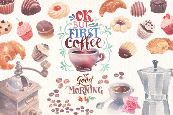 Elevate Designs with Coffee & Breakfast Watercolor Clipart