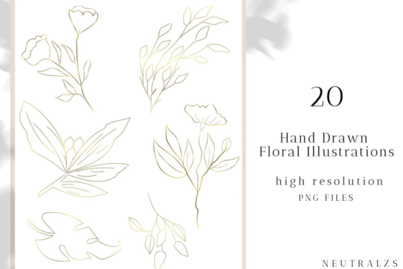Unlocking Design Potential with Gold Leaves Floral PNG Clipart and Line Art